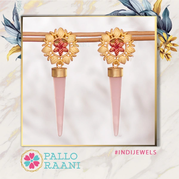 Matte Gold Stone Drop Earring - daisy pink